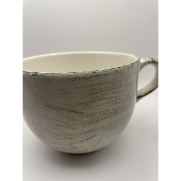 De Silva Italian Terracotta Four Mugs Cream Brown Green Feathering Made in Italy - Picture 4 of 5